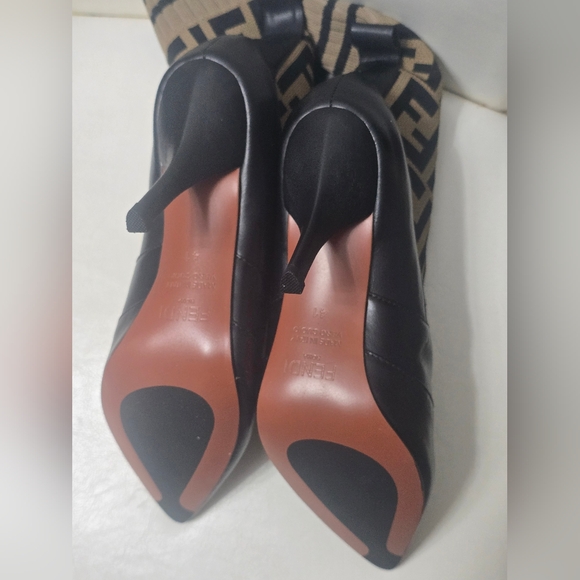 Fendi Black and Brown Patterned Heeled Booties - Rockoko Booties - sz 41 - Picture 9 of 9